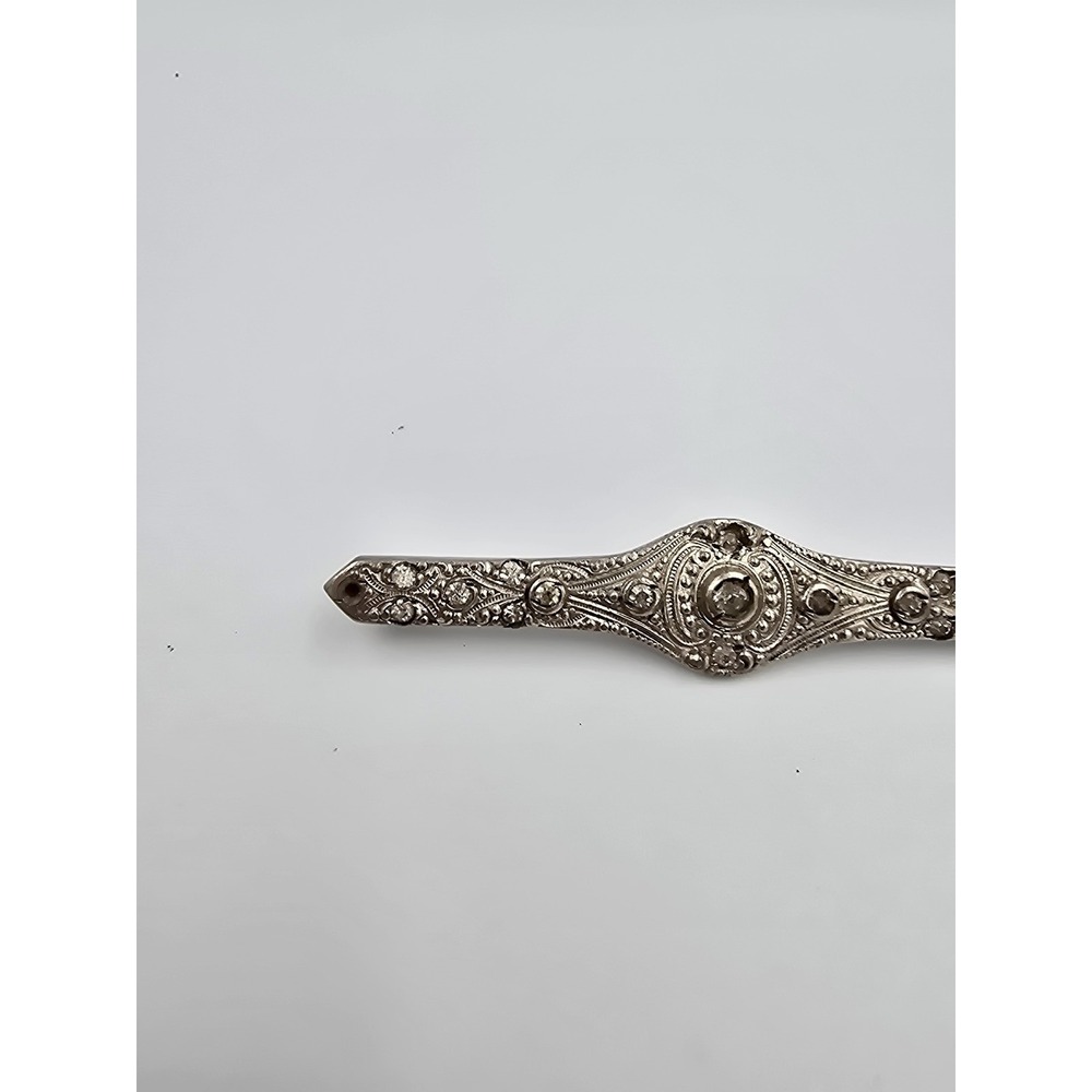 Antique Silverine Art Deco Rhinestone Bar Pin Brooch Edwardian Vintage Jewelry - Picture 4 of 10